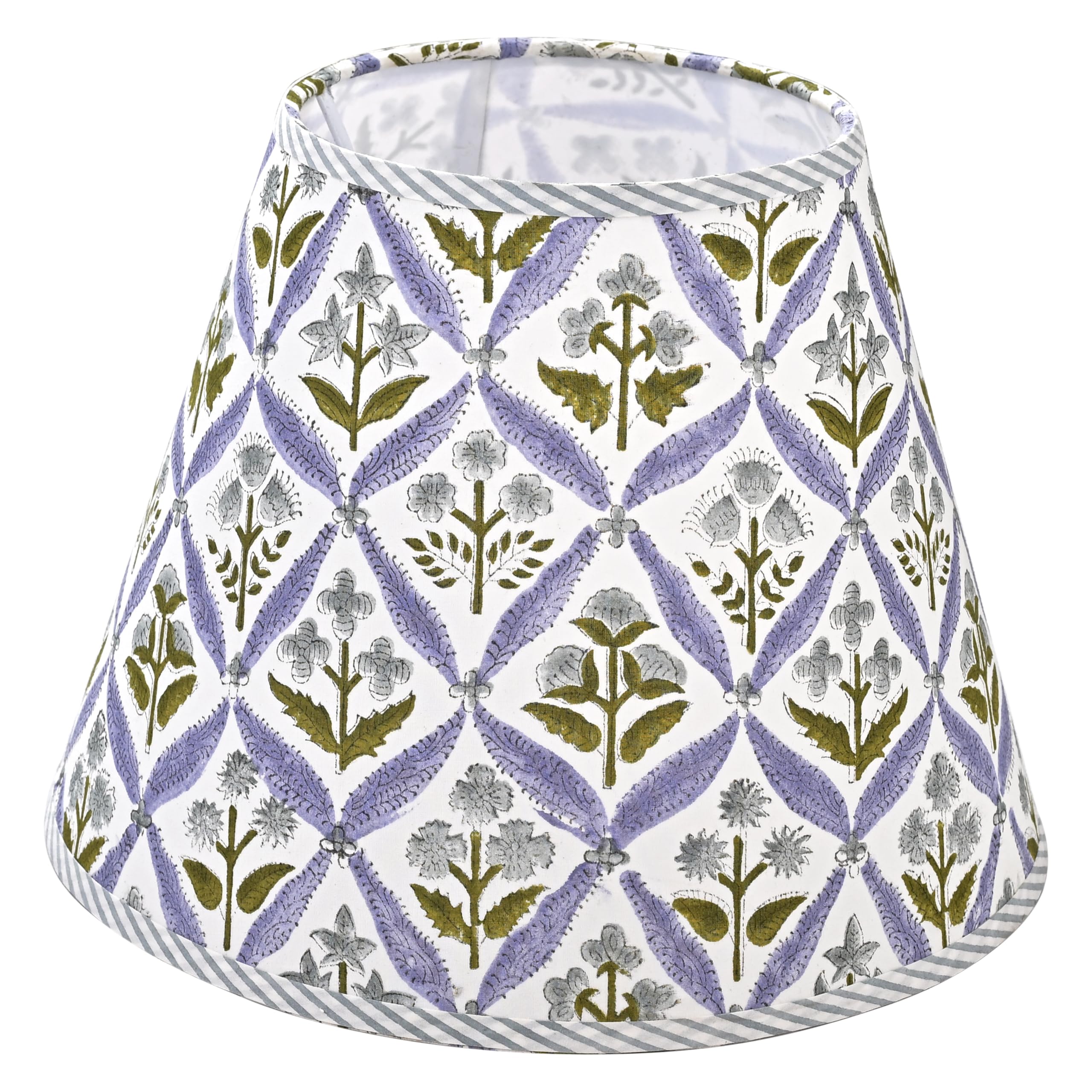 Hand Block Print Cotton Lampshade - Light Steel Blue
