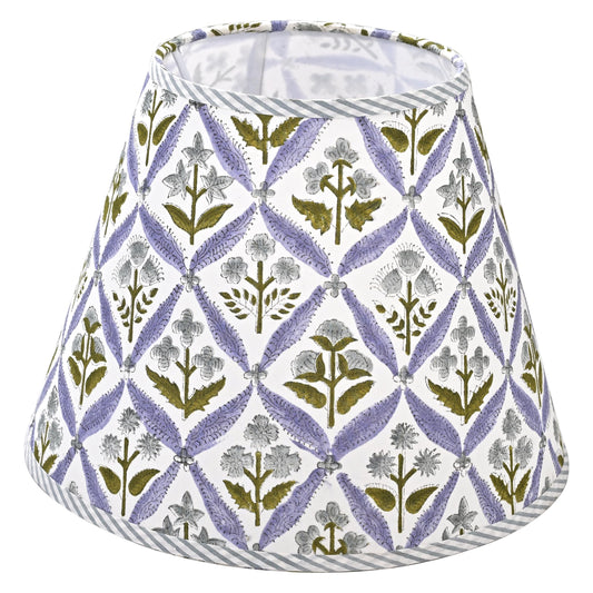 Hand Block Print Cotton Lampshade - Light Steel Blue