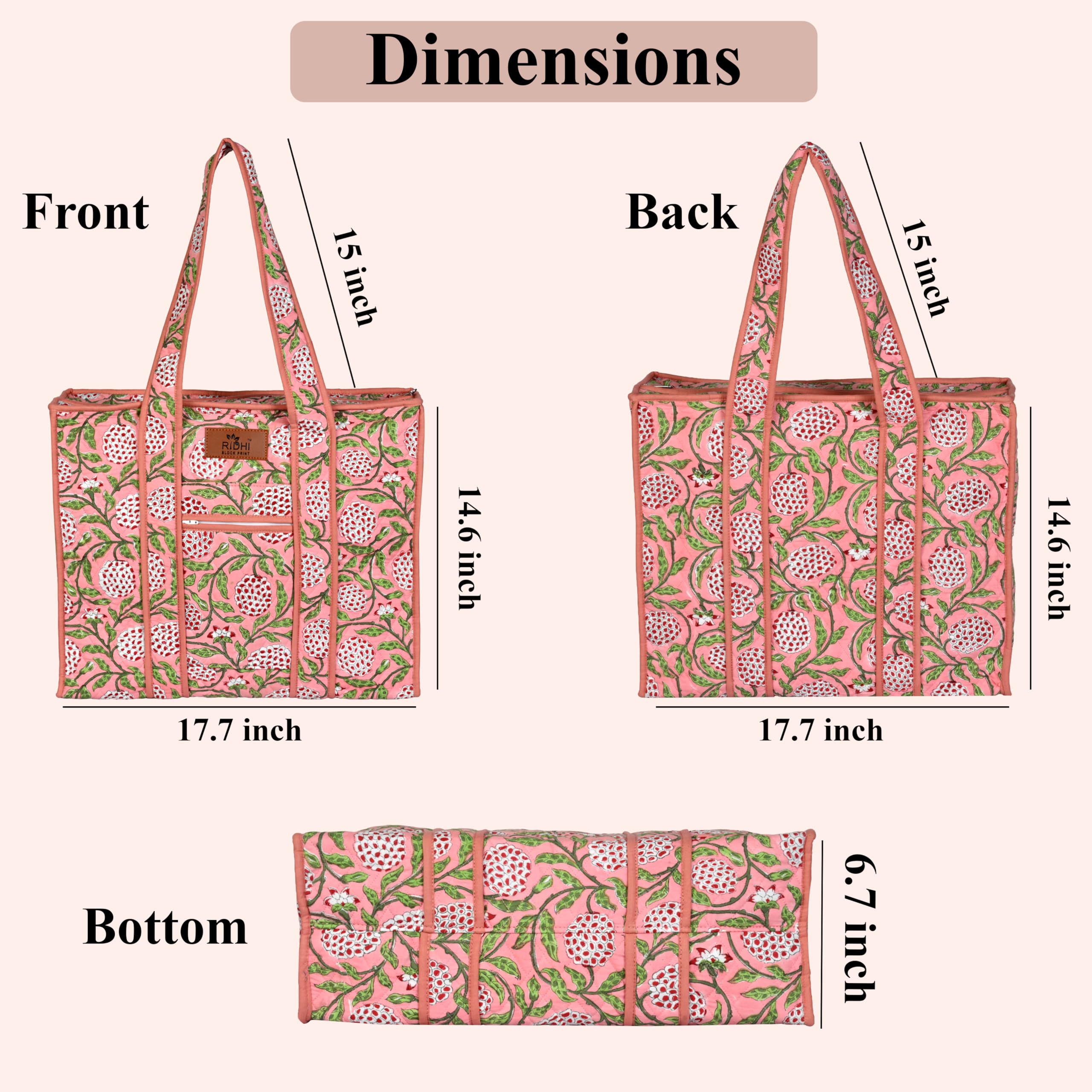 Hand Block Print Cotton Handbag - Strawberry Pink