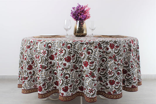 Hand Block Print Cotton Tablecloth - Prune Red