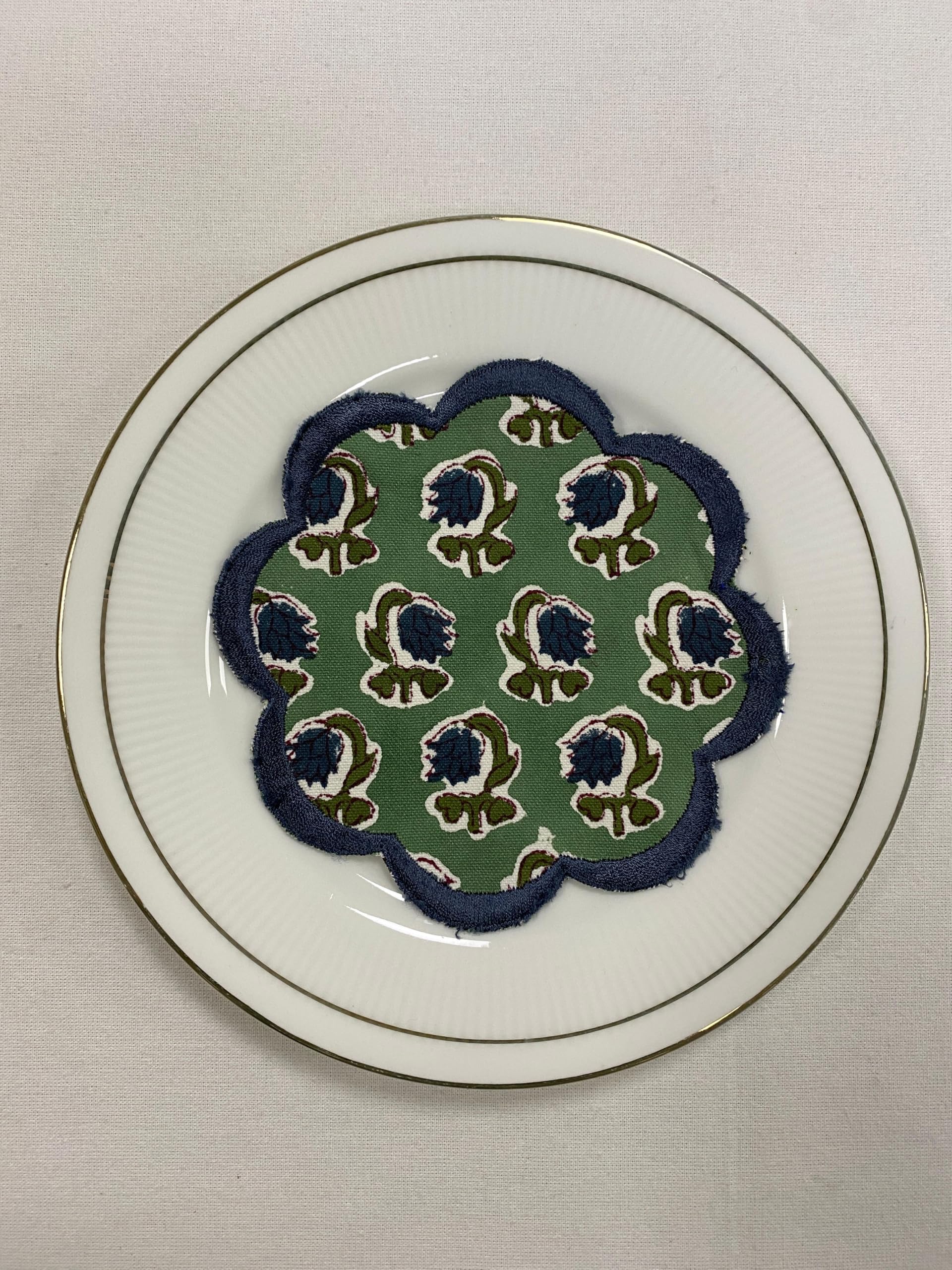 Hand Block Print Cotton Drink Coaster - Basil Green
