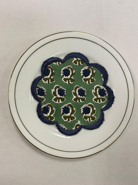 Hand Block Print Cotton Drink Coaster - Basil Green