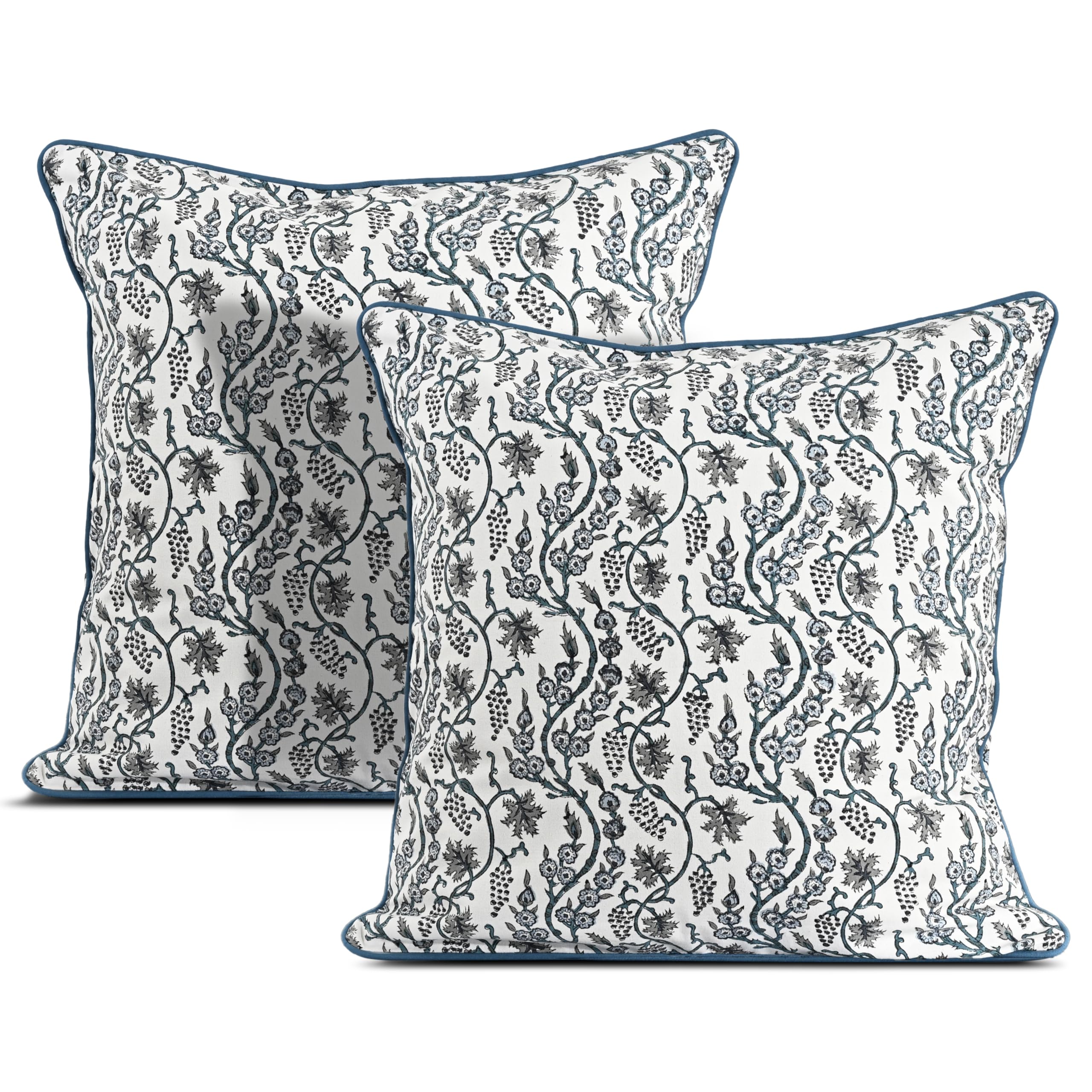 Hand Block Print Cotton Throw Pillow Cover - Baby Blue Eyes