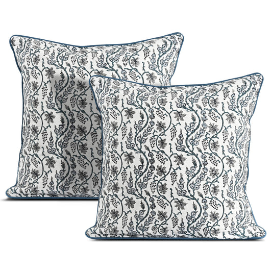 Hand Block Print Cotton Throw Pillow Cover - Baby Blue Eyes