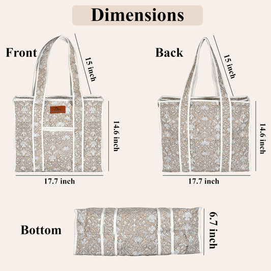 Hand Block Print Cotton Handbag - Taupe