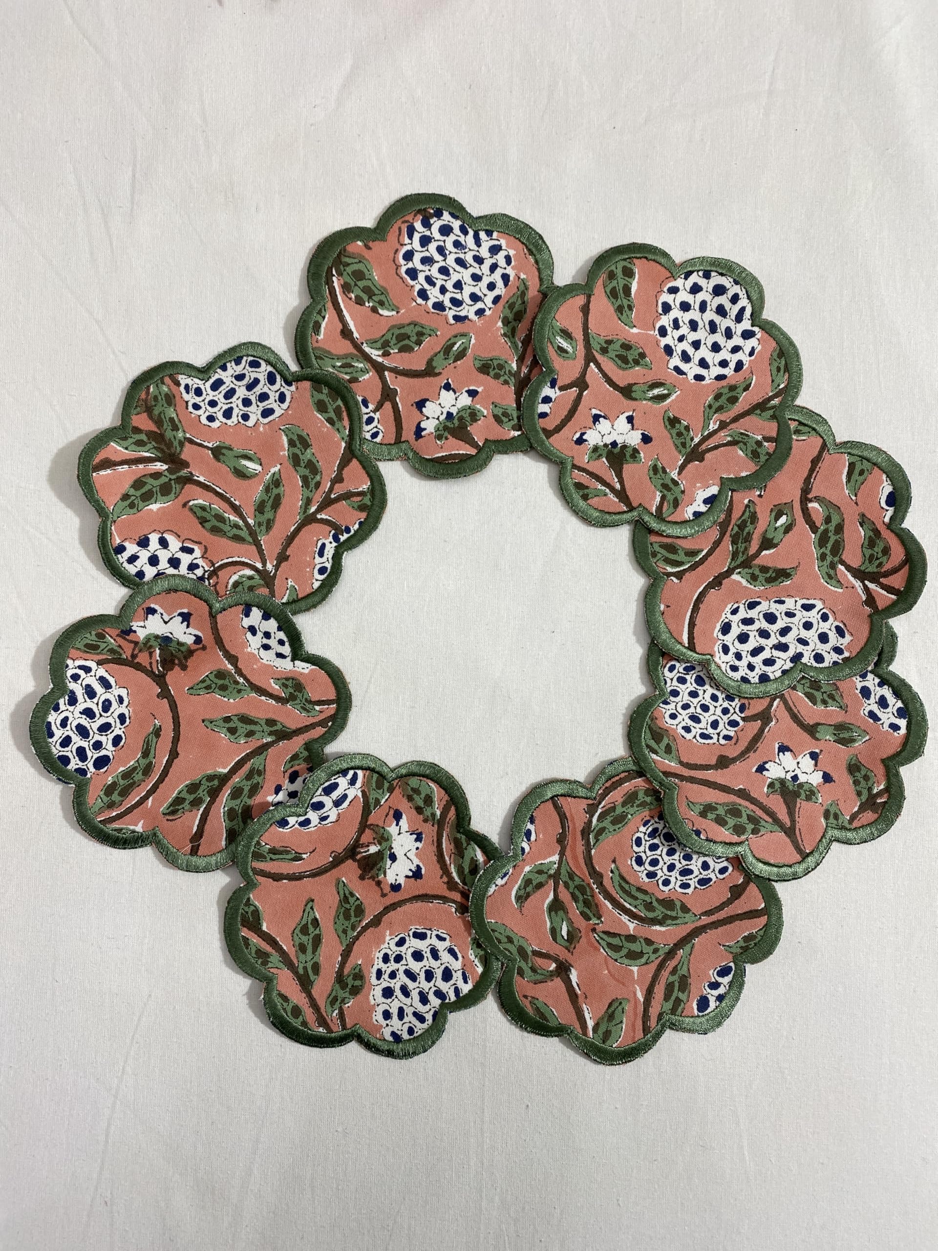 Hand Block Print Cotton Drink Coaster - Dark Salmon Pink