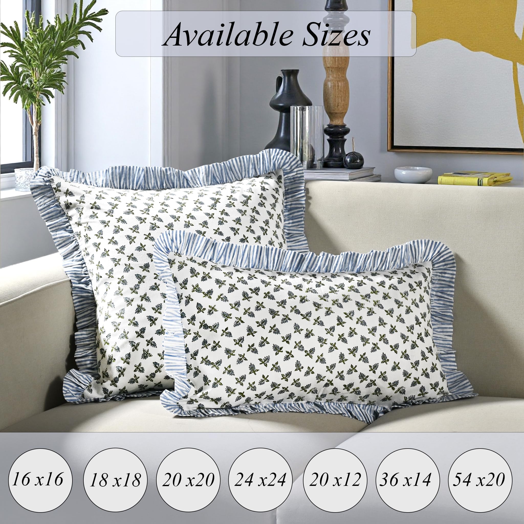 Hand Block Print Cotton Throw Pillow Cover - Baby Blossoms