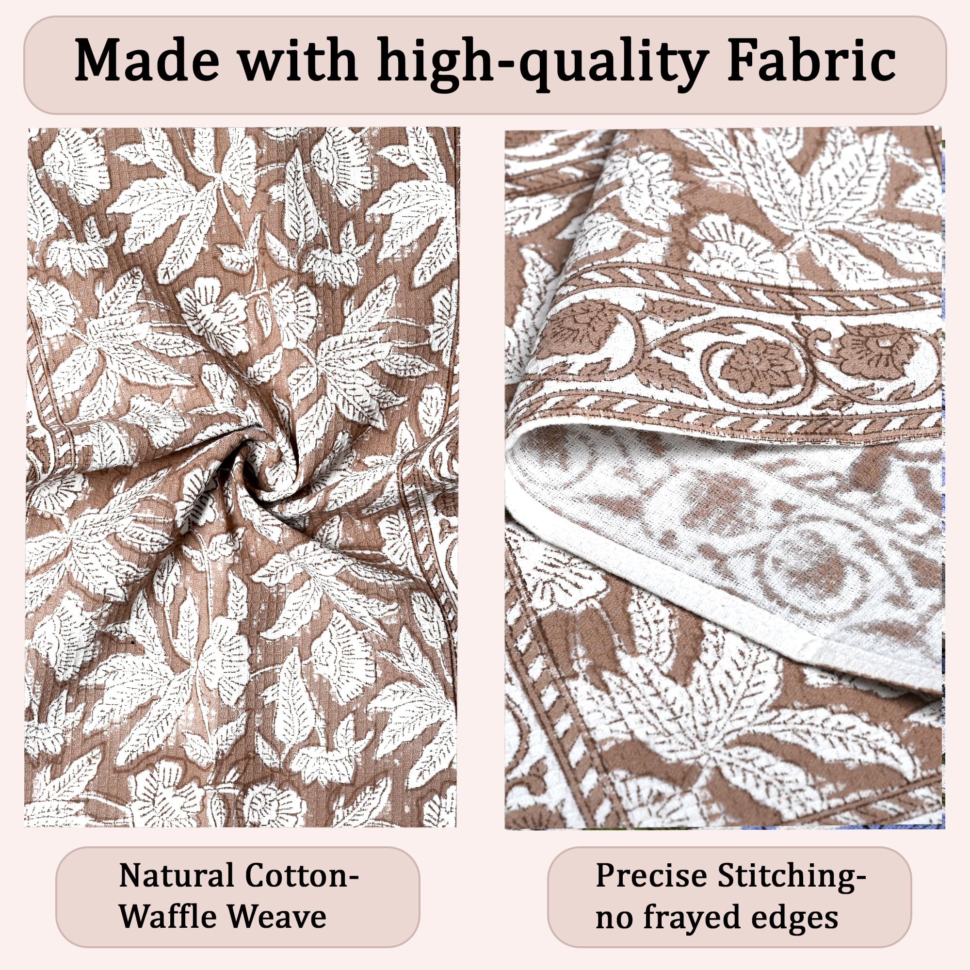 Hand Block Print Cotton Kitchen Towel - Oak Brown