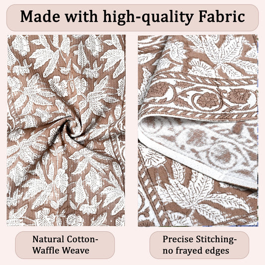 Hand Block Print Cotton Kitchen Towel - Oak Brown