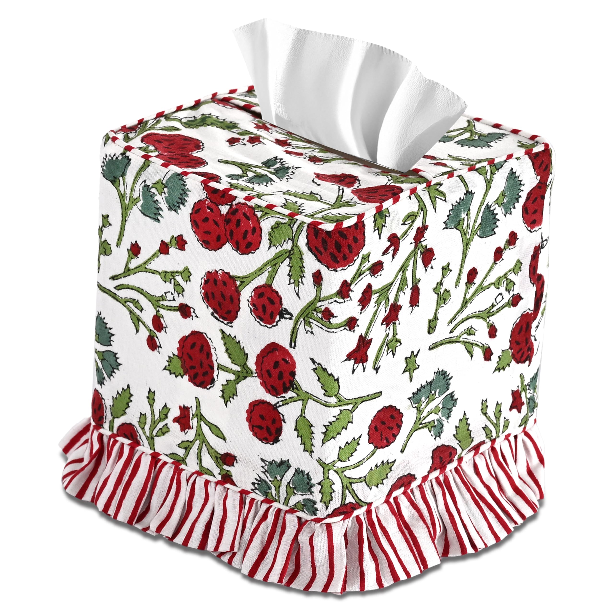 Hand Block Print Cotton Tissue Box Cover - Red Garnet