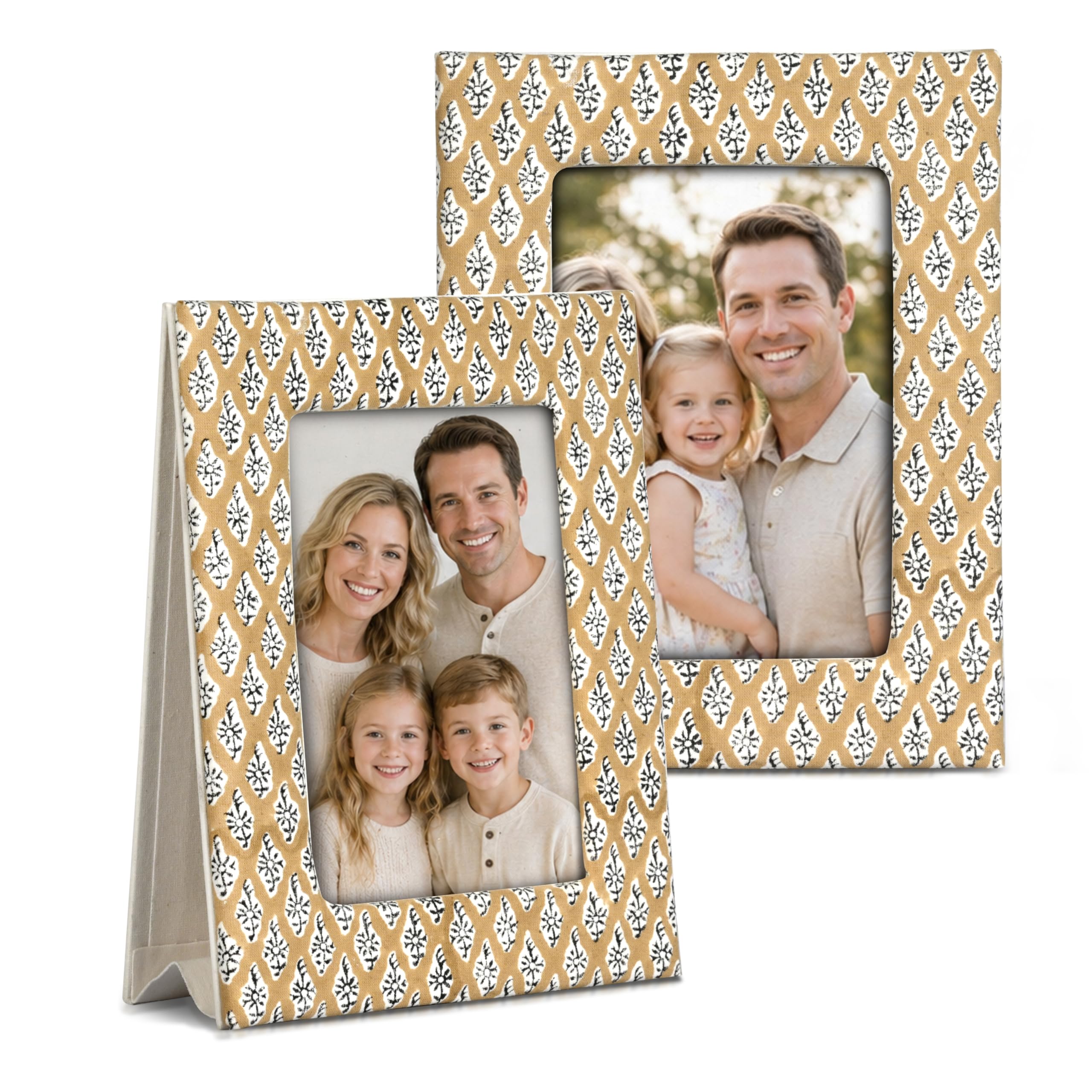 Hand Block Print Cotton Picture Frame - Fullers Earth Powder