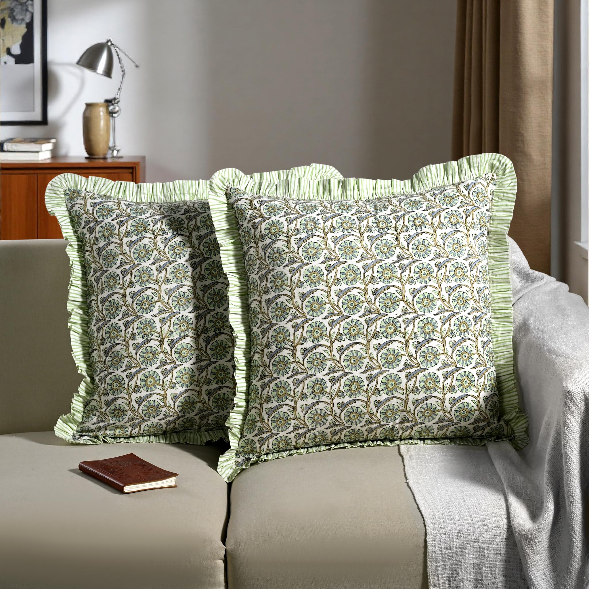 Hand Block Print Cotton Throw Pillow Cover - Bloom Bubbles