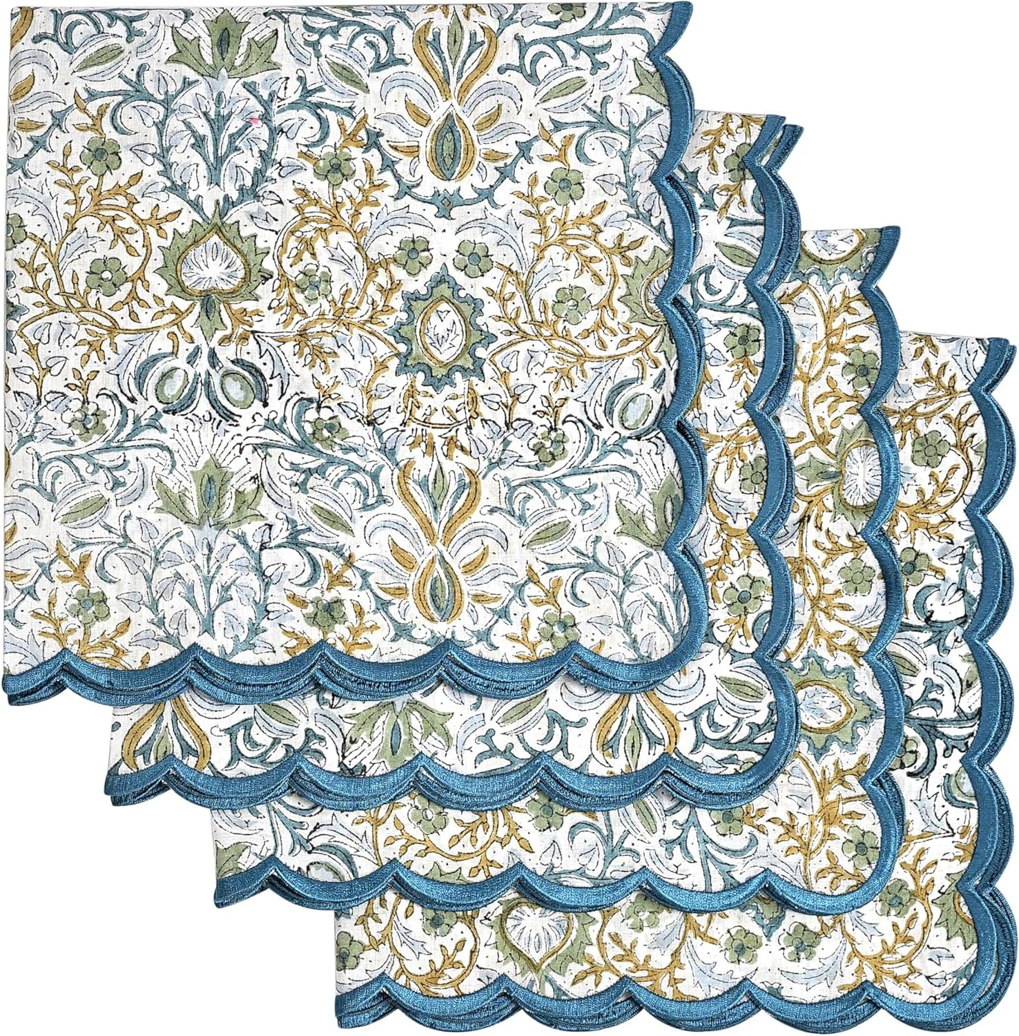 Hand Block Print Cotton Cloth Napkin - Indigo Floral