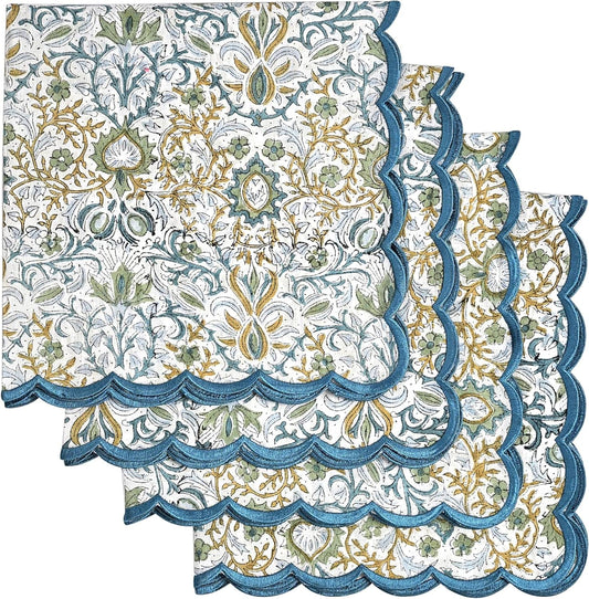 Hand Block Print Cotton Cloth Napkin - Indigo Floral