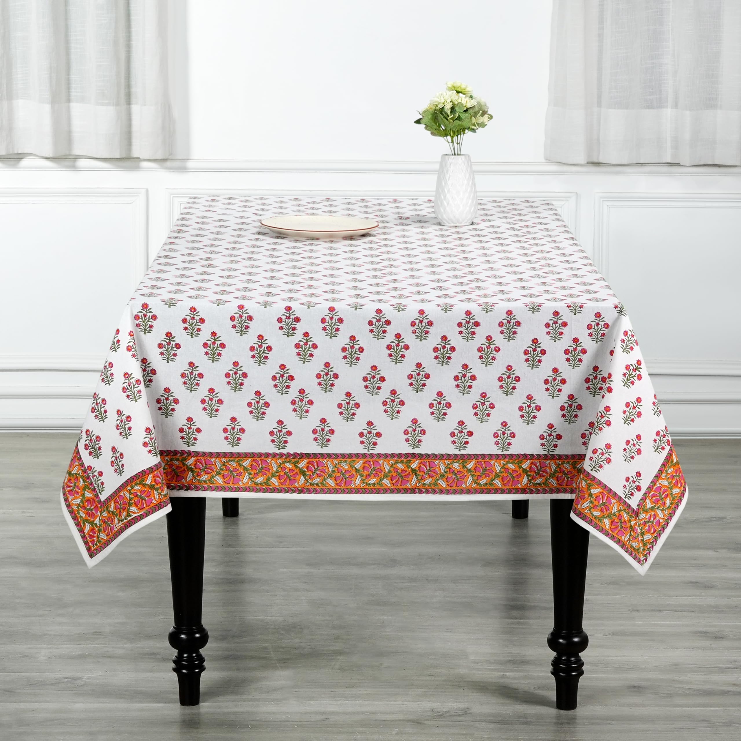Hand Block Print Cotton Tablecloth - Sun Kissed Petals