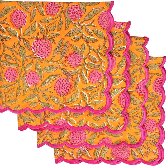 Hand Block Print Cotton Cloth Napkin - Bubblegum Pink