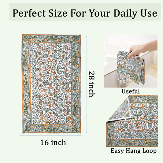 Hand Block Print Cotton Kitchen Towel - Goldenrod Yellow