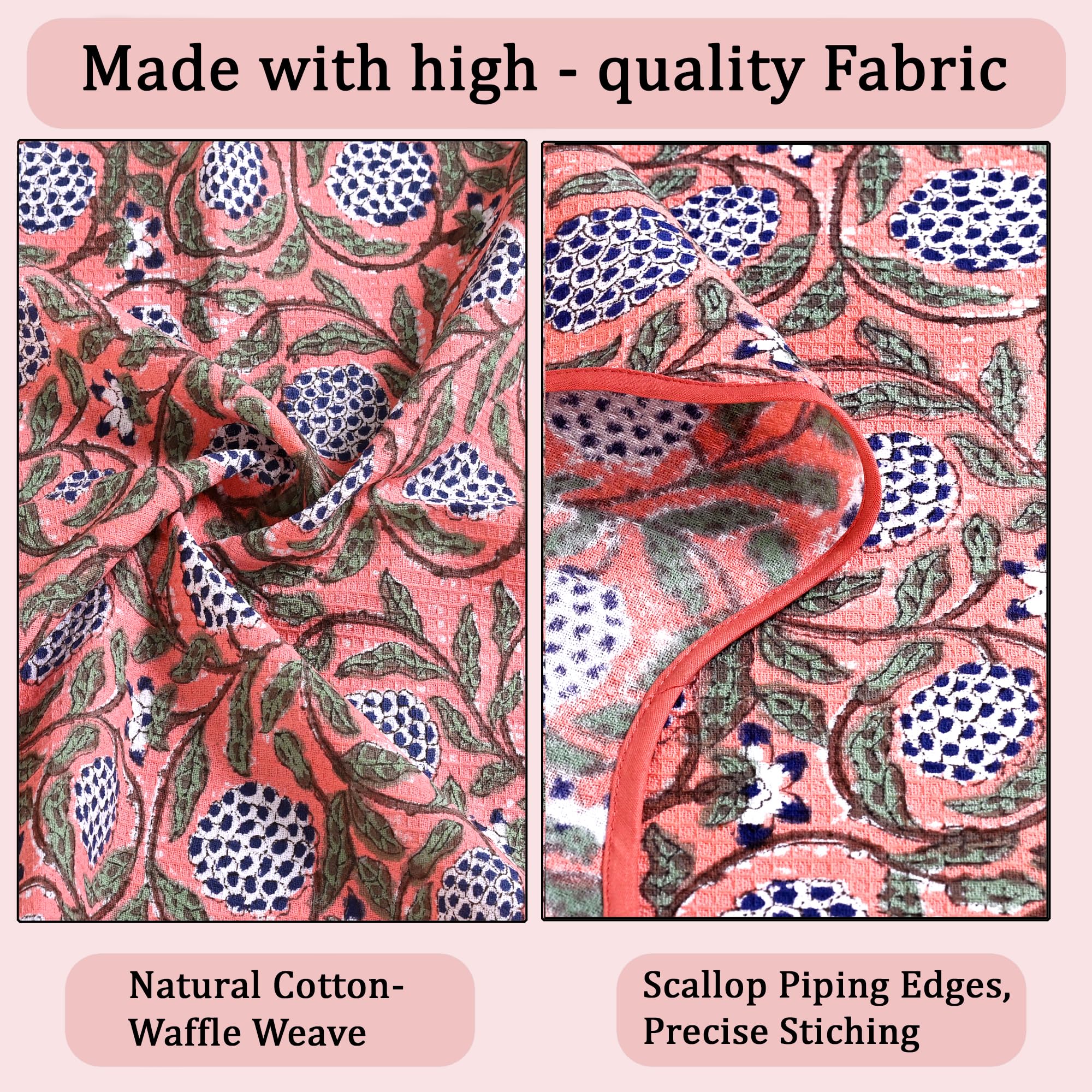 Hand Block Print Cotton Kitchen Towel - Dark Salmon