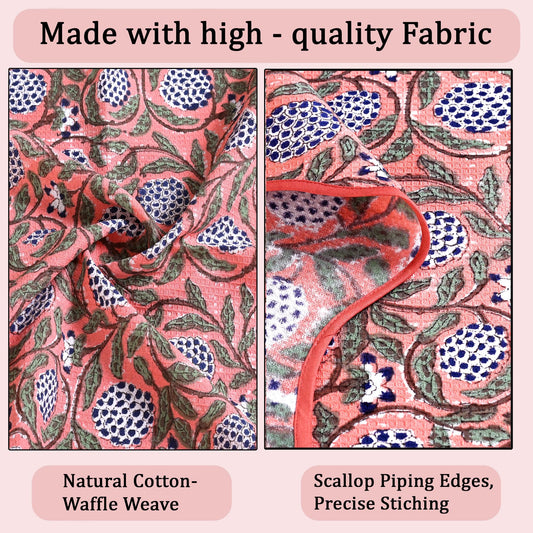 Hand Block Print Cotton Kitchen Towel - Dark Salmon