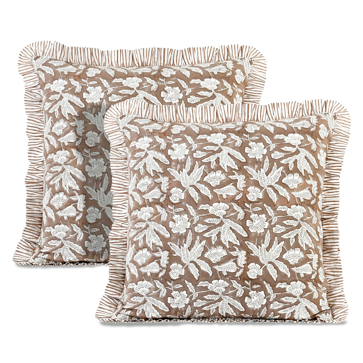 Oak Brown Ruffle Pillow Cover