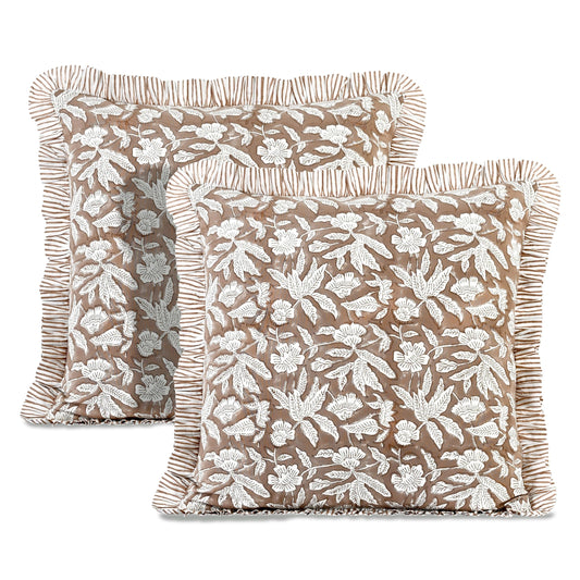 Hand Block Print Cotton Throw Pillow Cover - Oak Brown