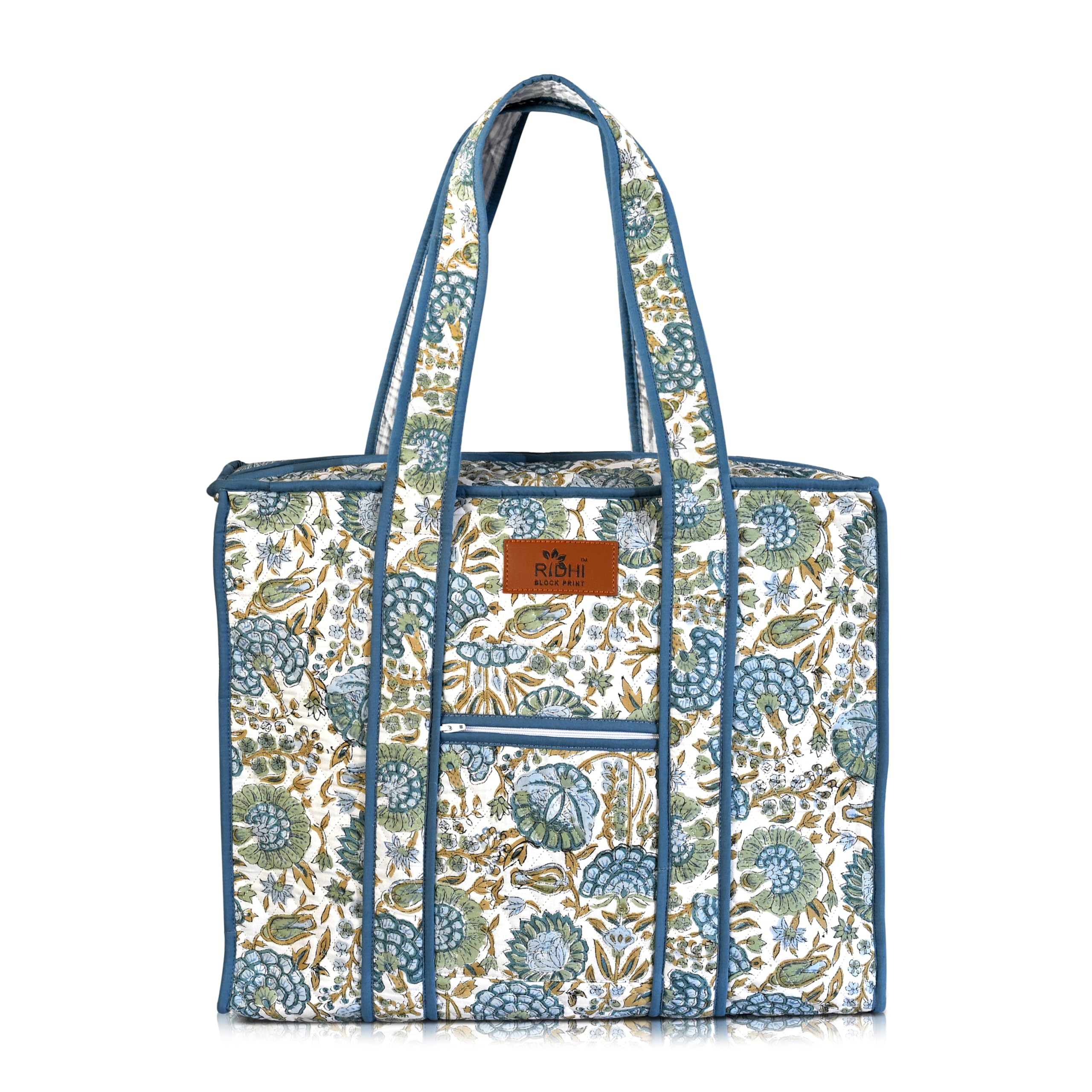 Hand Block Print Cotton Handbag - Asparagus Green