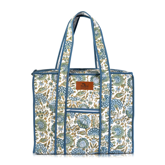 Hand Block Print Cotton Handbag - Asparagus Green