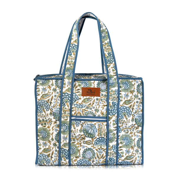 Hand Block Print Cotton Handbag - Asparagus Green