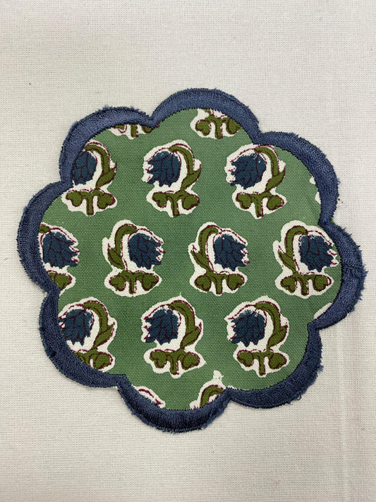 Hand Block Print Cotton Drink Coaster - Basil Green