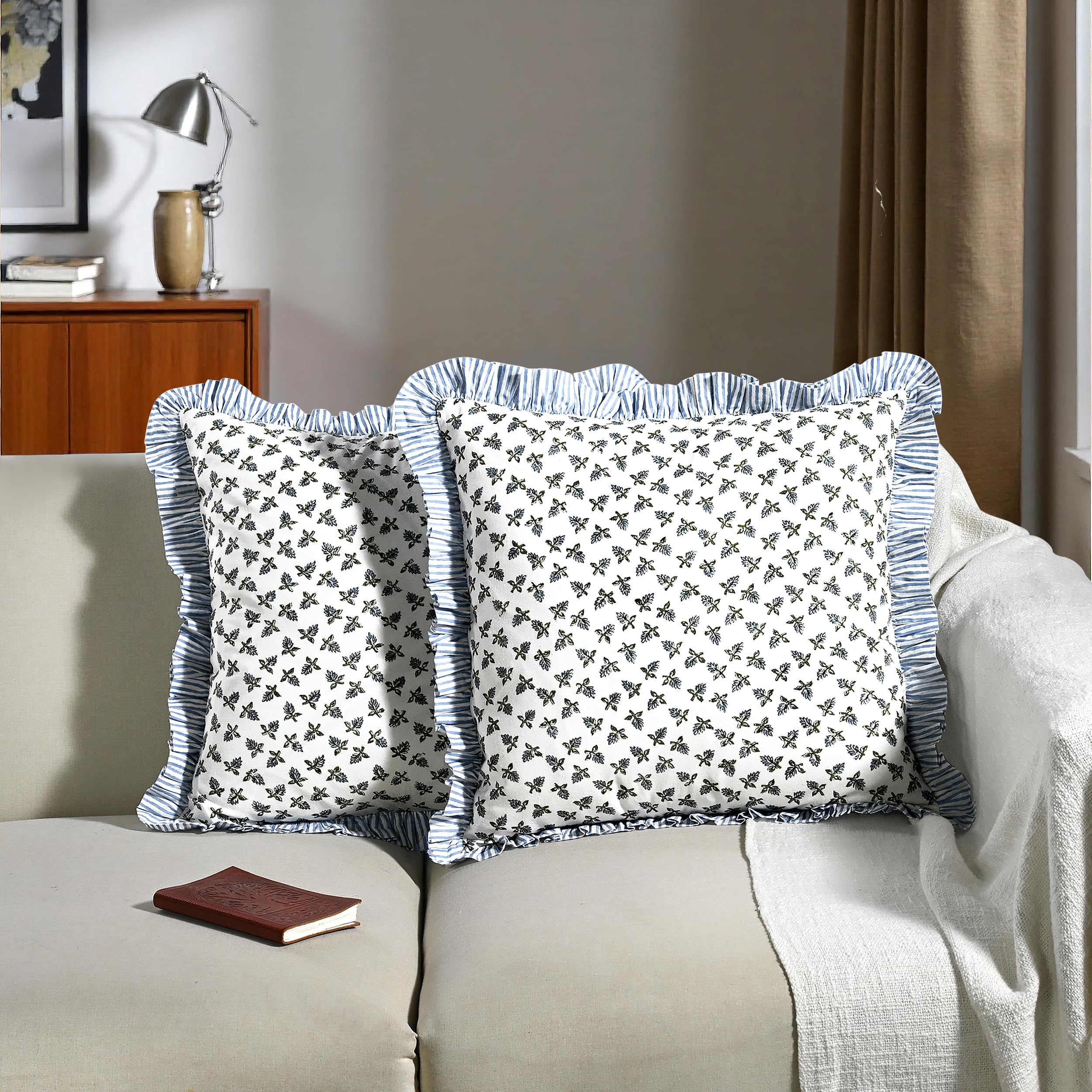 Hand Block Print Cotton Throw Pillow Cover - Baby Blossoms