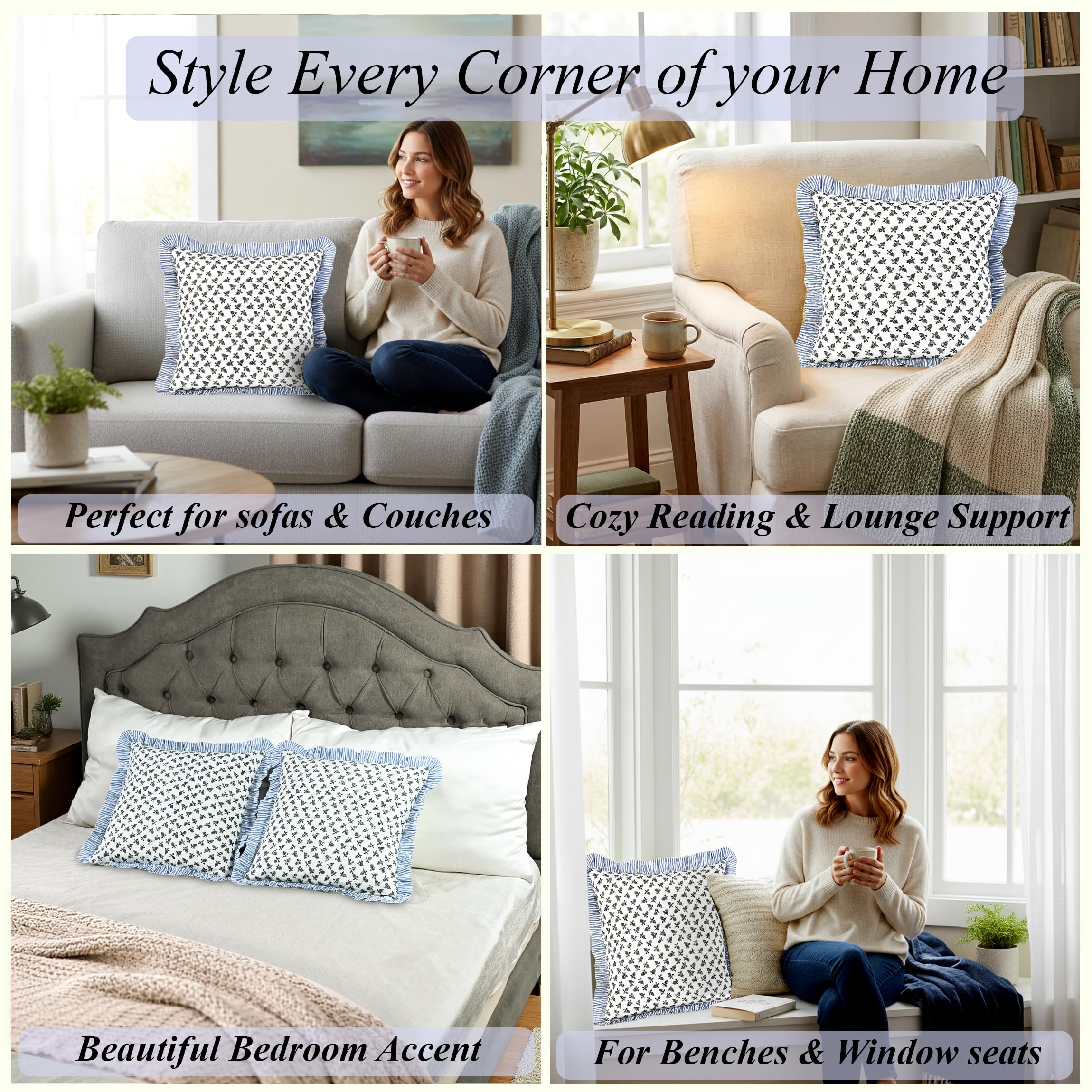 Hand Block Print Cotton Throw Pillow Cover - Baby Blossoms