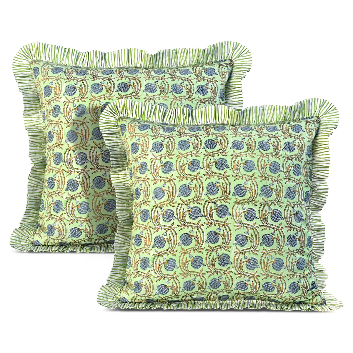 Apple Green Floral Ruffle Pillow Cover