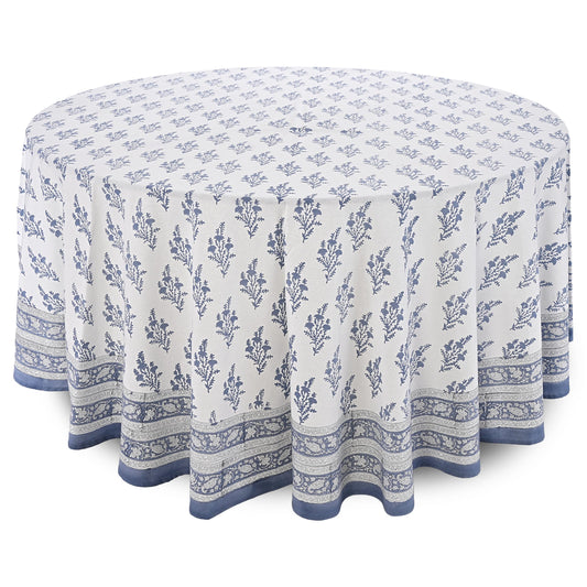 Ridhi coastal blue hand block print round cotton tablecloth
