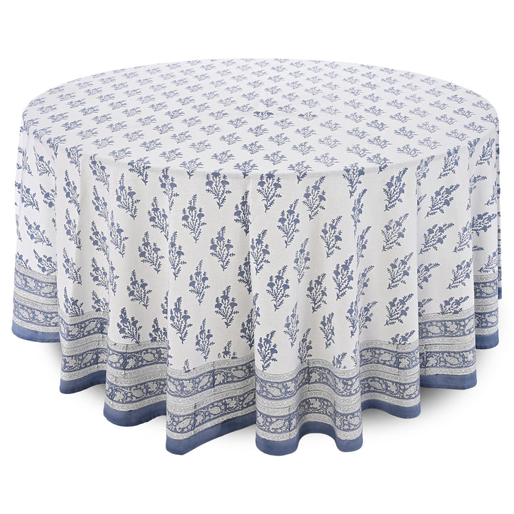 Ridhi coastal blue hand block print round cotton tablecloth