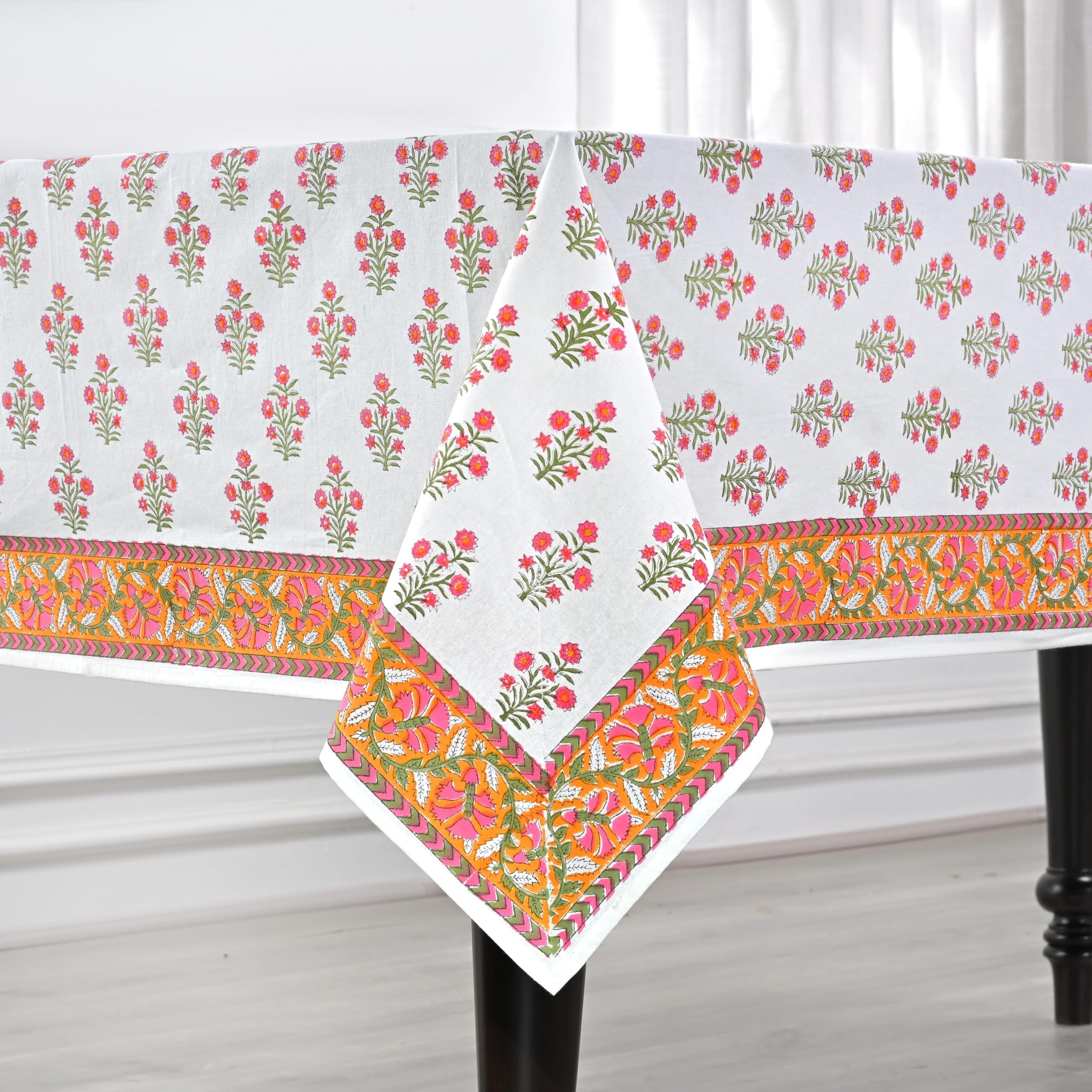 Hand Block Print Cotton Tablecloth - Sun Kissed Petals