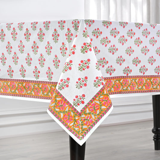 Hand Block Print Cotton Tablecloth - Sun Kissed Petals