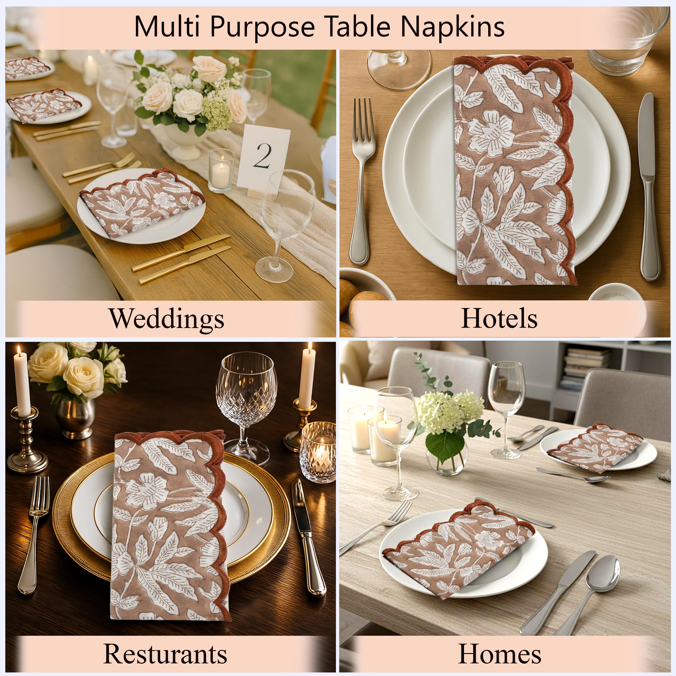 Hand Block Print Cotton Cloth Napkin - Oak Brown