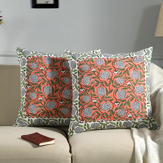 Hand Block Print Cotton Throw Pillow Cover - Dark Salmon Pink