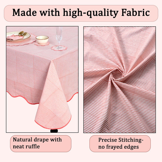 Hand Block Print Cotton Tablecloth - Blush Coral Stripe