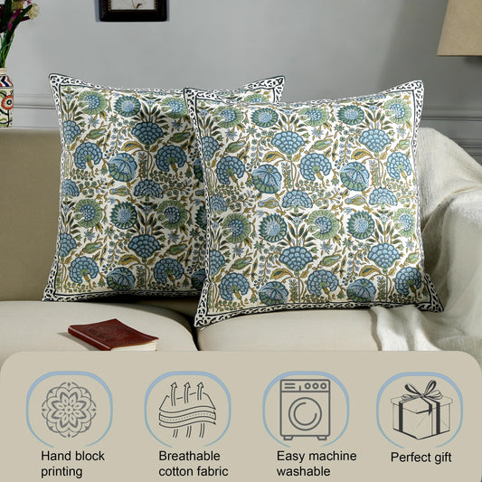 Hand Block Print Cotton Throw Pillow Cover - Asparagus Green