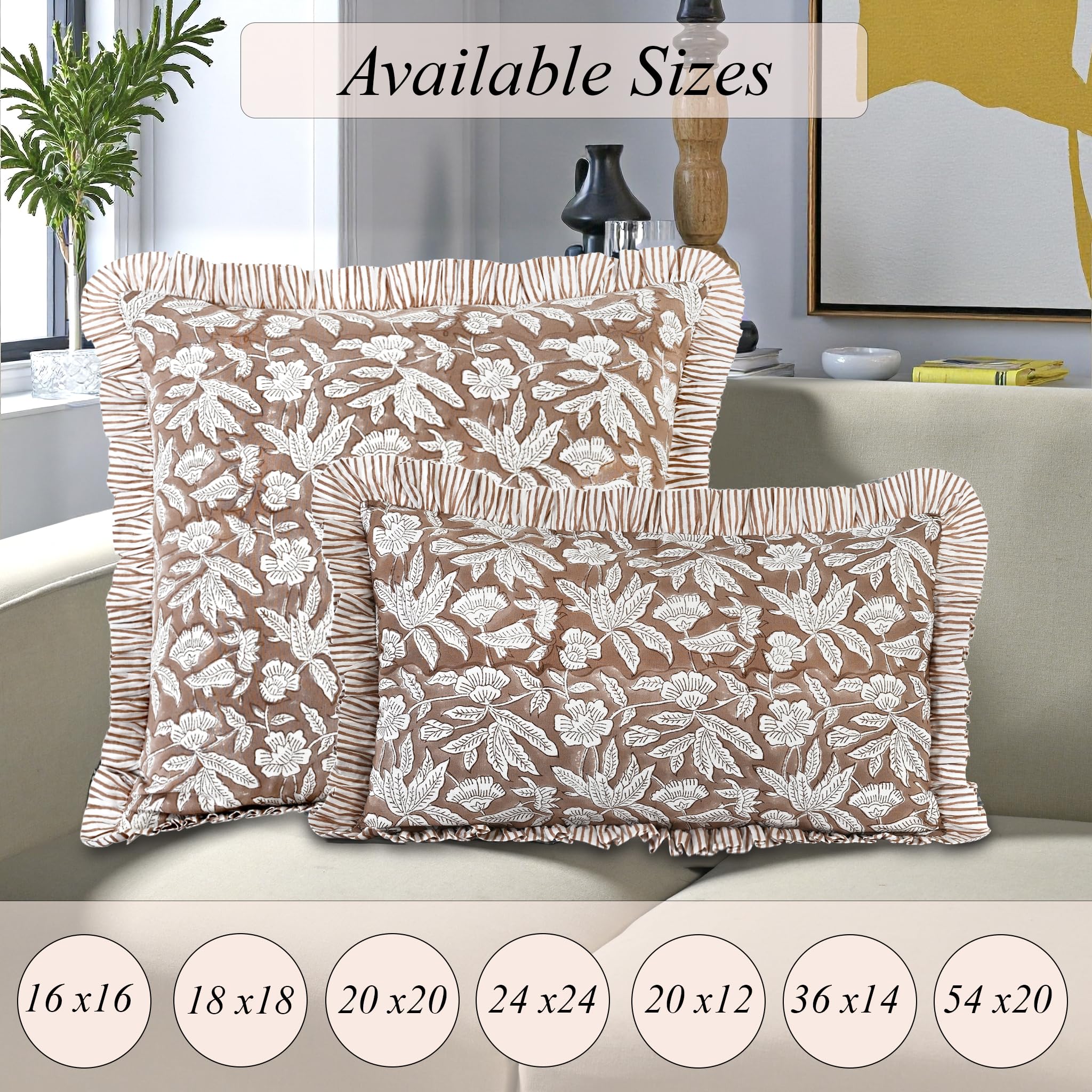 Hand Block Print Cotton Throw Pillow Cover - Oak Brown
