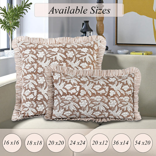 Hand Block Print Cotton Throw Pillow Cover - Oak Brown