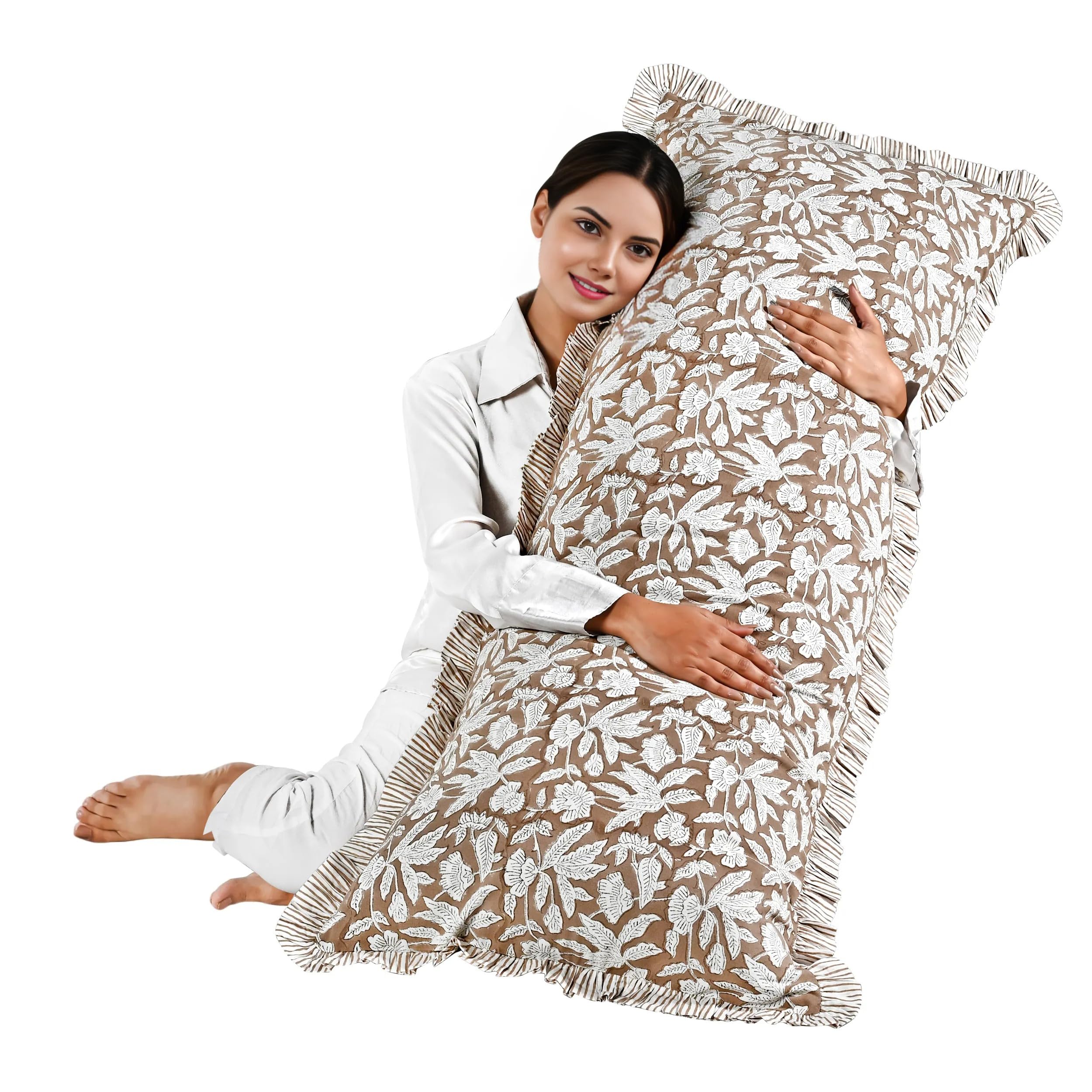 Hand Block Print Cotton Throw Pillow Cover - Oak Brown