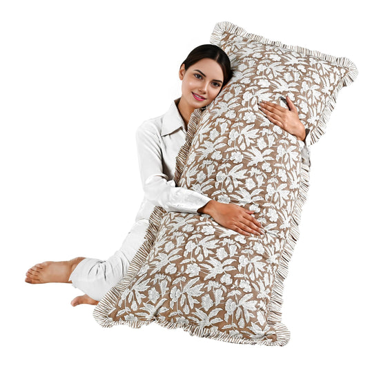 Hand Block Print Cotton Throw Pillow Cover - Oak Brown