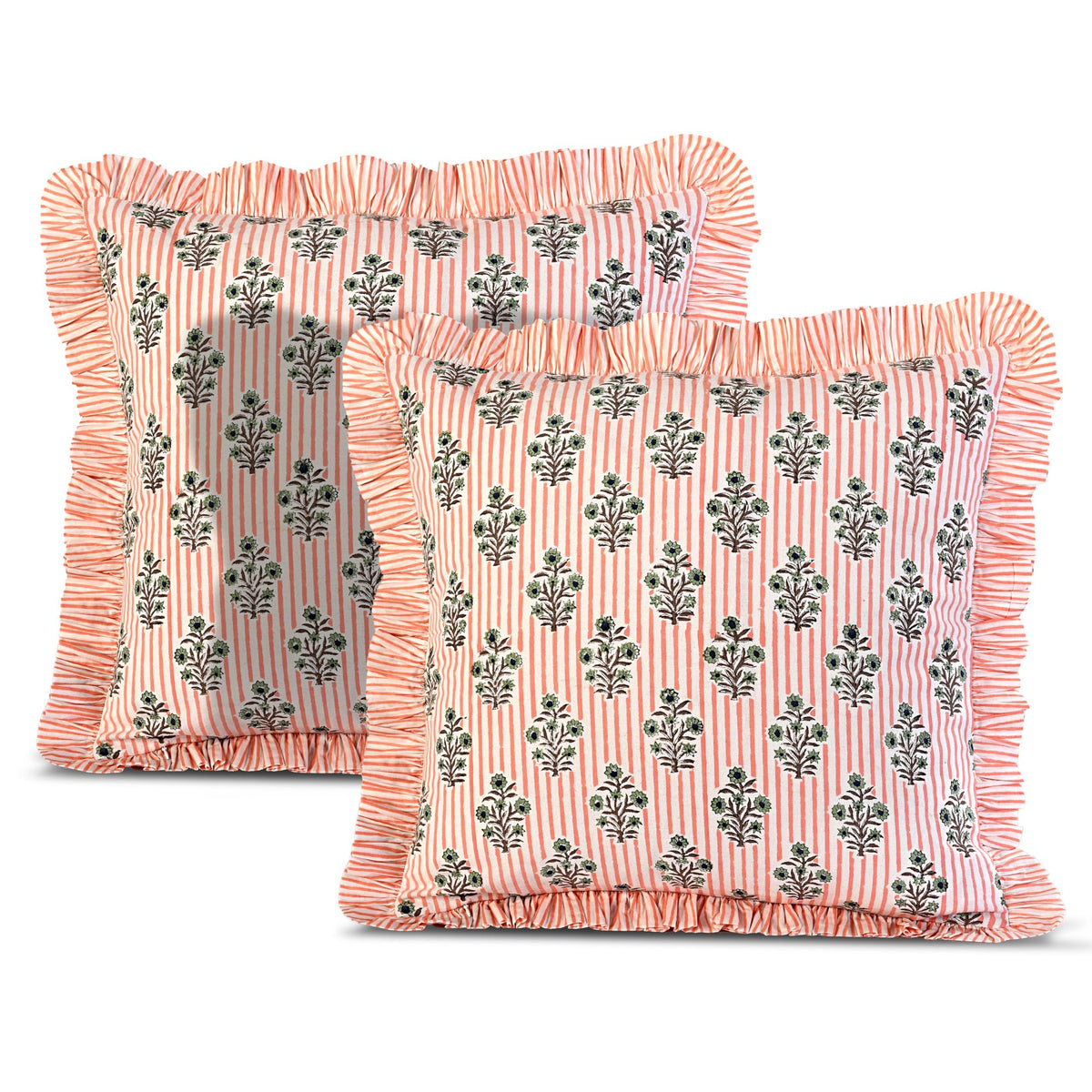 Salmon Blossom Ruffle Pillow Cover