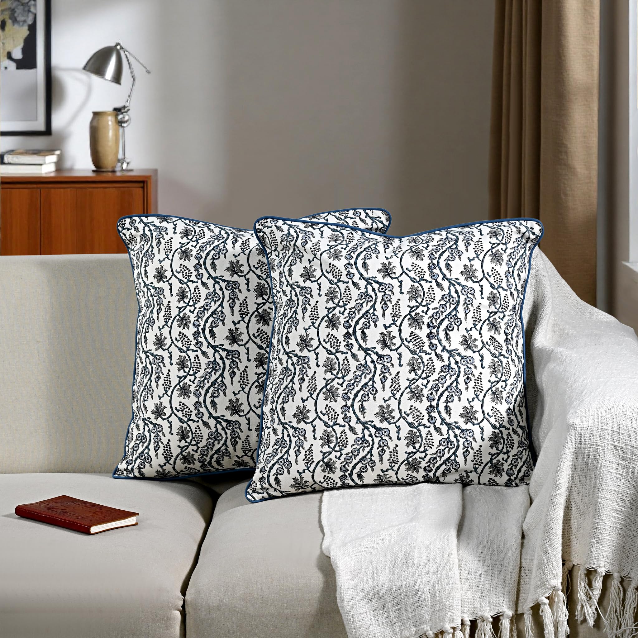 Hand Block Print Cotton Throw Pillow Cover - Baby Blue Eyes