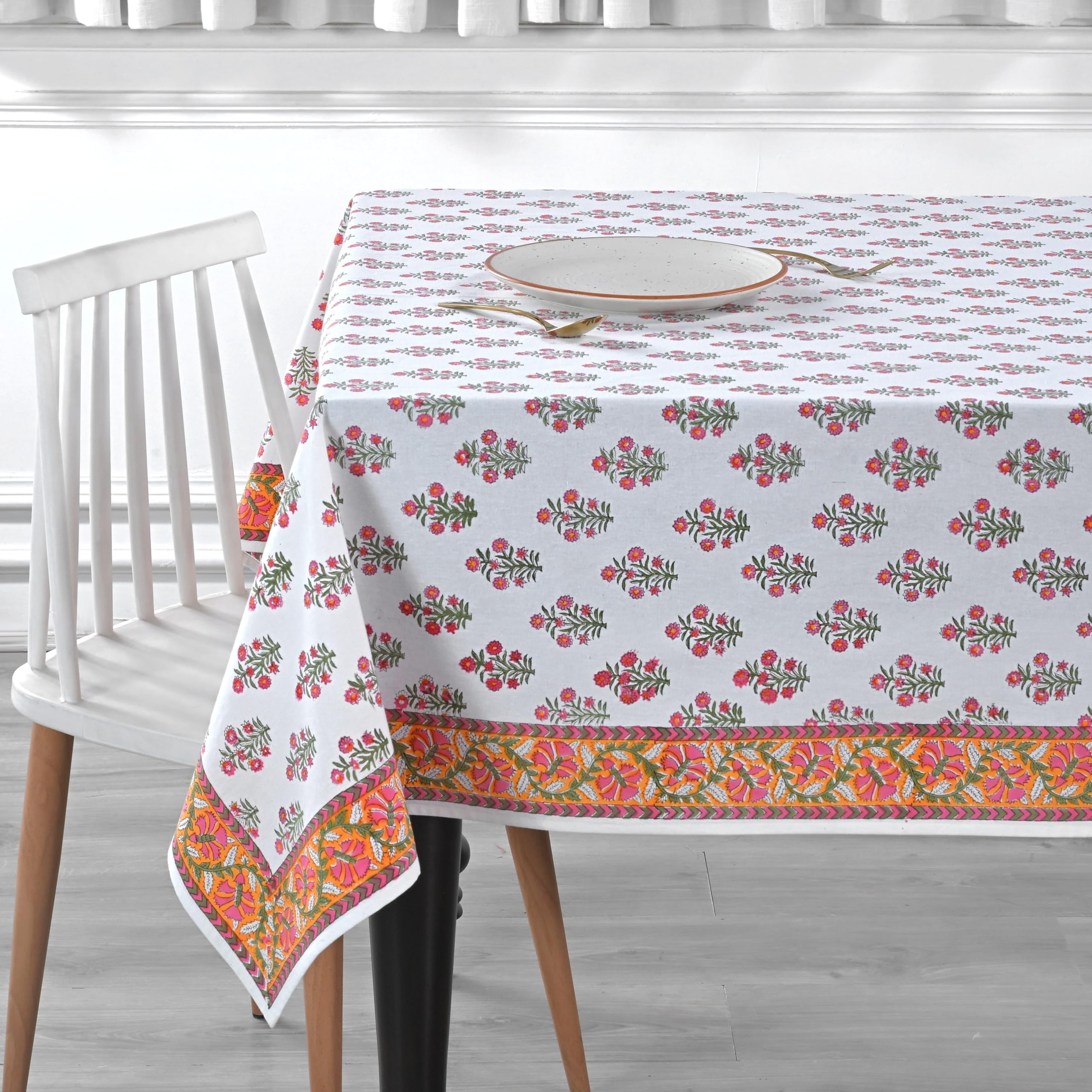 Hand Block Print Cotton Tablecloth - Sun Kissed Petals