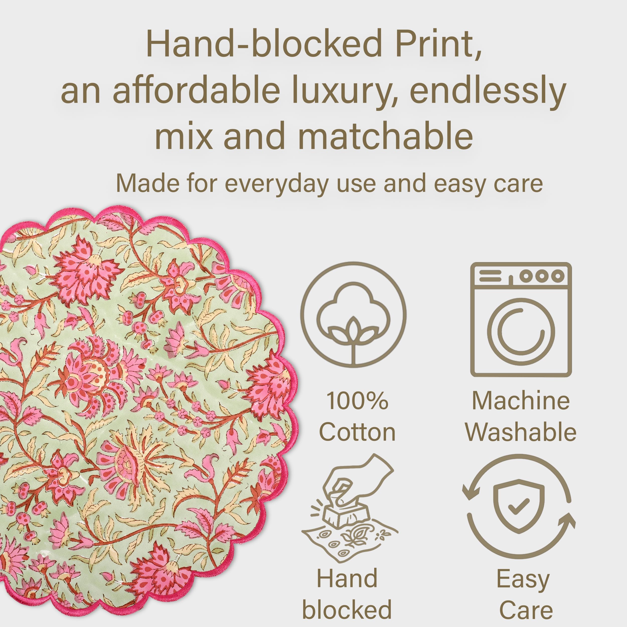 Hand Block Print Cotton Placemat - Pistachio Green