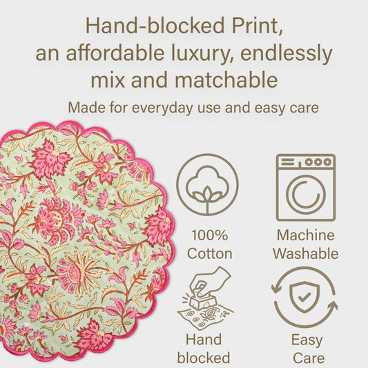 Hand Block Print Cotton Placemat - Pistachio Green