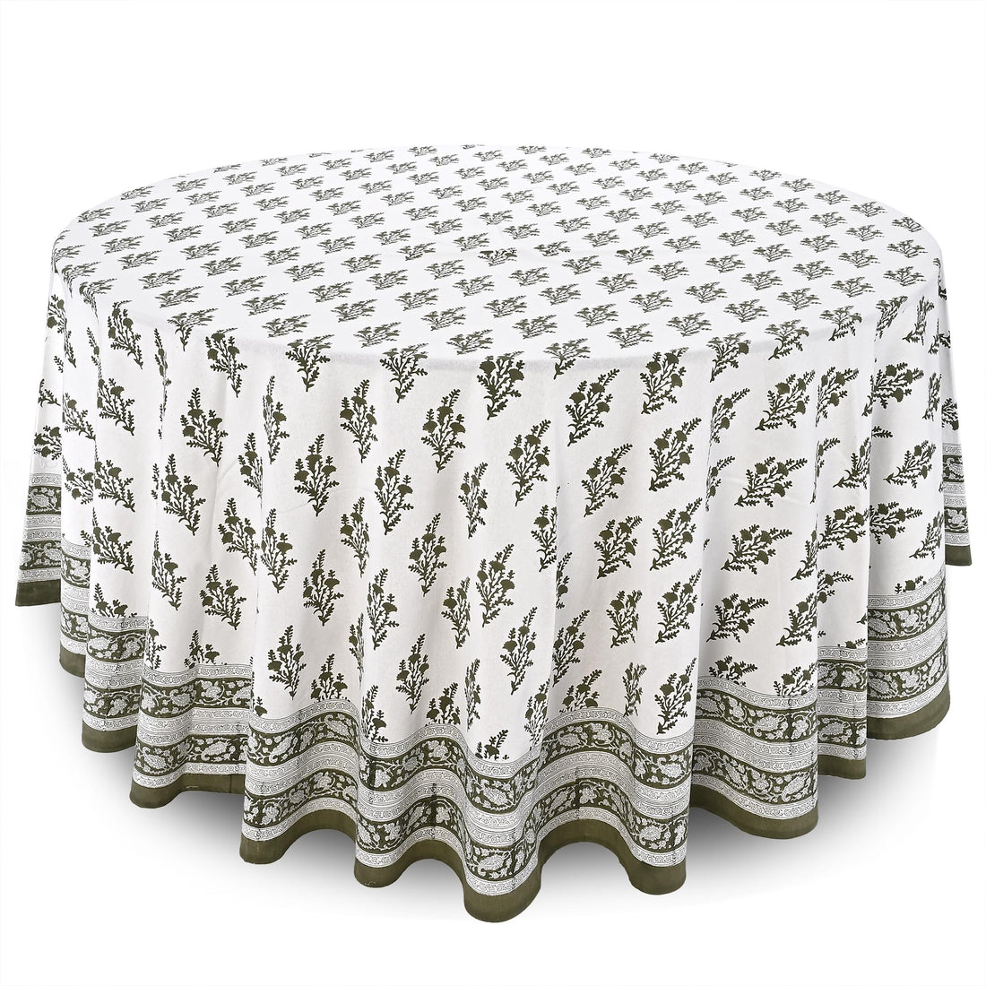 Ridhi natural spring hand block print round cotton tablecloth